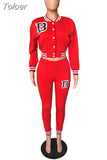 & Biker Letter Print Women's Sets Jogging Suits for Women Long Sleeve Button Up Baseball Coat and Sportswear Pant