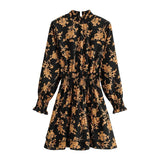 New Arrivals Floral Print Dress Stand Neck Vintage Mini Dresses Butterfly Sleeve Casual Pleated Dress Vestidos