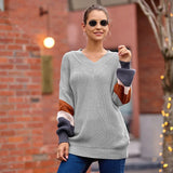 New Sweater Women Autumn And Winter Explosion Chicken Heart V Neck Lantern Sleeve Striped Knitted