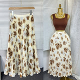 Tight Waist High Waist Crums Sweet A-Shaped Skirt Women's Long Print 100-Fold