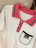 Summer Fashion Knit Sweater Women's Short Sleeve Polo Collar Casual Pullover Tops Korean Style Knitting Jumper Knitwear