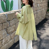 Shirt Women Chic Vintage Sunproof Back Button Korean Fashion Blouse Chiffon Elegant Lady Women's Spring Blouses New