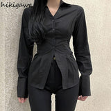 Blouses for Women Slim Waist Folds Vintage Shirts Turndown Collar Long Sleeve Slim Fit Fashion Tops 2023 Vestidos De