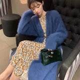 Clothes Women Faux Mink Cashmere Cardigan Loose Pull Femme Bat Sleeve Long Coat Thickness Warm Knitted Sweater