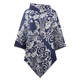 Autumn Winter Print Poncho Women Sweater Oversized Turtleneck Jumper Knitwear Holiday Vintage Cape Batwing Sleeve