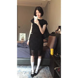 Niche High-End Set Women's 2025 Summer Body-Repair Short-Sleeved Blouse Mesh Lattice