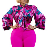 Women's 2025 New Fashion Temperament Thin Print Strapped Shirt Plus-Size African