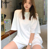 Spring And Summer Korean White Short Sleeve T-shirt Shorts Two-piece Suit Women Loose High Waist Casual Sports Top