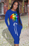 Lip Print Drawstrings O-Neck Shirt