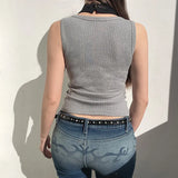Lace Stitching Fake Two Tank Top-Outfit