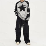 Star Embroidery Y2K Pullover Women's Contrast Patch Harajuku Dress Long Sleeve Preppy Long Sports