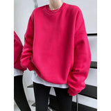 Round Neck Oversized Sweatshirt Blue Orange Gray White Blue Orange Plush Thickened Loose