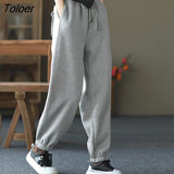 Orange Loose Joggers Sweatpants for Women Autumn Winter Warm Baggy Trousers Woman Wide Leg Elastic Waist Sweatpants