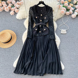 Small Scented Dress Female Senior Feeling Heavy Industry Nail Bead Metal Collar Lace Splicing Hundred Folded Fairy