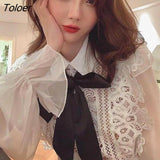 Women Turn Down Collar Bowknot Loose Autumn Elegant Vintage Temperament Long Sleeve Fashion Casual Street Wear Design