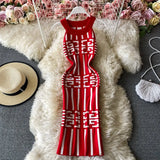 Fashion Geometry Knitted Women Dress 2022 Summer Halter Sleeveless Bodycon Dress Europe Style Ladies Office
