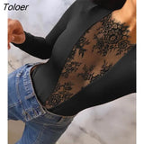 Women Long Sleeve Lace Blouse Sexy V-Neck Black Bodysuit Fashion All-Match Shirt Female Korean Chic Cropped Tops Basic