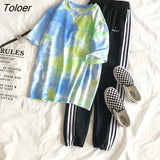 Sleeve T-shirts Women Tie-dye O-neck Chic Hot Sale Unisex Tees Teens Schoolgirls Harajuku High Street Ulzzang Tops