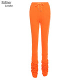 Sisterlinda Street Style Gray Sweatpants for Women Drawstring Casual Extra Long Stacked Pants Winter Thick Warm Trousers