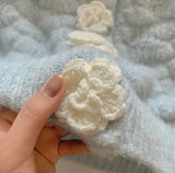 Blue Knitted Rose Buttoned Cardigan-Outfit