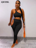 Color Fitness 2 Piece Workout Sets 2023 Woman One Shoulder Sleeveless Tank Crop Top and Side Cut Out Skinny Legging