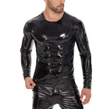 Toloer Men's PVC High Bright Patent Leather Coat Sexy Slim Leather Coat No Odor Size Accurate-Outfit