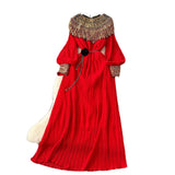 Women's Temperament Dress 2025 Winter Heavy Industry Nail Polish Lily Loose Waist Long-Term Pressure Folding Dress