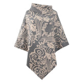 Autumn Winter Print Poncho Women Sweater Oversized Turtleneck Jumper Knitwear Holiday Vintage Cape Batwing Sleeve