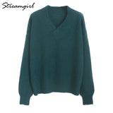 Sweater Women Oversize Warm Pullovers Oversized Sweater 2020 Fall White V Neck Women's Sweaters And Pullovers