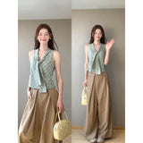 Sense Of Green Hottie T-Tie Tie To Close Waist Coat Women's Niche Fashion Wrinkle Casual Pants Women's
