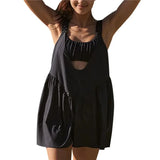 Women Tennis Dress Summer Casual Solid Color Sleeveless Open Back Athletic Mini Dresses with Pockets Sports Workout Golf