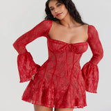 New Women's Clothing Temperament Fashion Lace Trumpet Long Sleeve Strap A Swing Dress