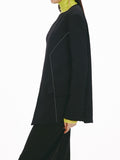 Fashion Women's Blazer Round Collar Loose Single Breasted Long Sleeve Asymmetric Black Suit Jackets Summer 2023 New