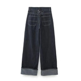 Women's Autumn New Collar Denim Jacket Jacket + Curly-Side Trousers