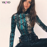 Snakeskin Printed Turtleneck Bodysuit Long Sleeve Winter Women's Body Windproof Cuffs Bodysuits Women Outfits