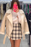 MODA Women Fashion Thick Warm Winter Fur Faux Leather Oversized Jacket Coat Vintage Long Sleeve Female Outerwear Chic