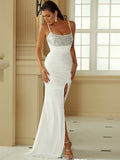 Ruched Spaghetti Strap Split Dress with