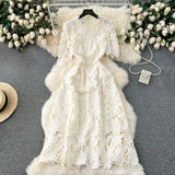 Spring Dress 2025 New Women's Spring And Autumn Heavy Industry Water-Soluble Lace Lace-In-Air Mid-Change Dress Vacation