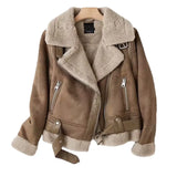 Toloer Winter New Women's Double-Sided Fur Integrated Suede Motorcycle Style Jacket Coat Female-Outfit