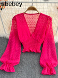 New Floral Chiffon Blouse Female Slim and Versatile Square Neck Stretch Blusa Slim Short Puff Sleeve Shirt