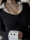 Storm Point Print Collar Long-Sleeved T-Shirt Girl 2025 Fall Ins Repair New