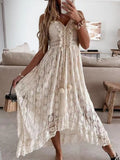 Boho Lace Maxi Dress for Women Holiday Elegant Lady V Neck Spaghetti Strap Sundress White Dress Vestidos De Mujer