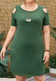 O-Neck Sleeveless Solid Hollow Out Mini Plus Size Casual