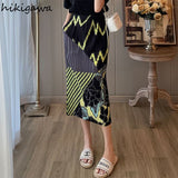 Skirts for Women 2023 Faldas Mujer De Moda High Waist A-line Loose Print Long Jupe Fashion Folds Split Pleated Chic