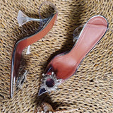 PVC Sandals Women Pointed Clear Crystal Cup High Heel Stilettos Sexy Pumps Summer Shoes Peep Toe Women Pumps Size