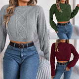 Shooting 2025 Autumn And Winter Casual Pure Color Sesame Long-Sleeved Cover Umbilly Sweater Women's