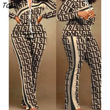 Women Sets Autumn Long Sleeve Plaid Print Zipper Top Slim Plare Pants Casual 2 Piece Set 2022 Fashion Sports Lady