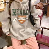 Korean Fashion Hoodies for Women Hooded Warm Fleece Gray White Sweatshirt Female Winter Loose Leisure M-XL Size Print