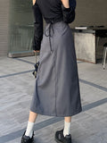 Irregular Long Skirt Women Vintage Y2K High Waist A-line Patchwork Pleated Skirt School Casual 90s Streetwear