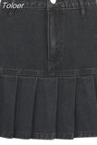 Punk Black Denim Mini Skirt Pleated Women Sexy Grunge High Waisted Pocket Patchwork A-line Jean Skirt E Girl